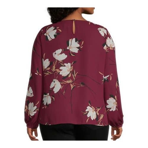 Floral Button Long Sleeve Top- Burgundy