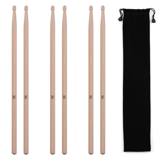 3 Pairs Of Type-5A Maple Drumsticks Drum Sticks With 1pc
