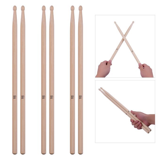 3 Pairs Of Type-5A Maple Drumsticks Drum Sticks With 1pc