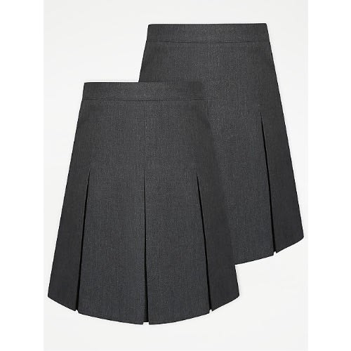 Girls Grey Pleated School Skirt 2 Pack