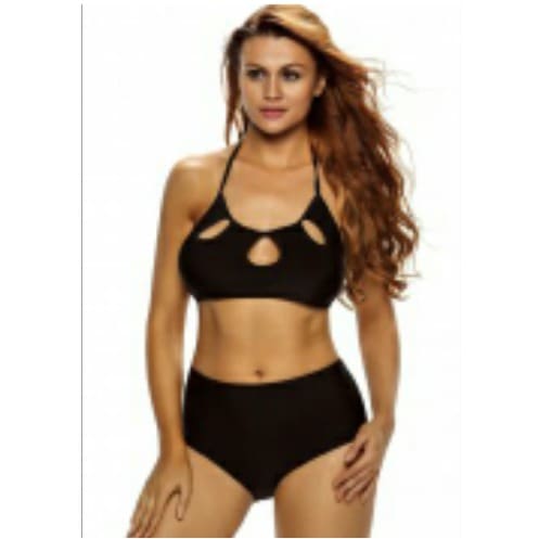 Stretch Keyholes High Waist Bikini - Black