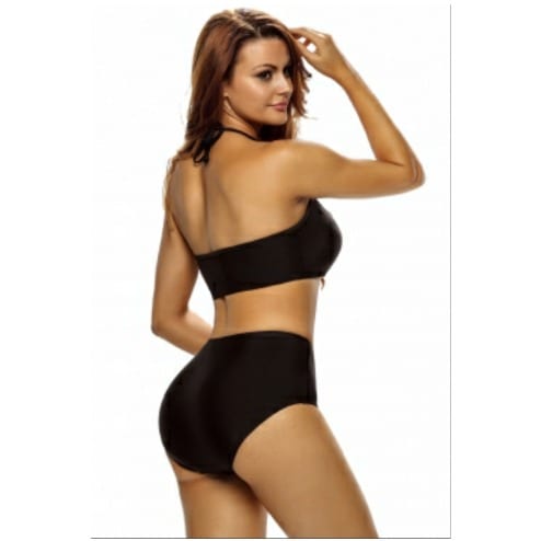 Stretch Keyholes High Waist Bikini - Black