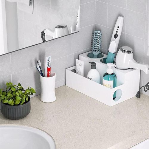 Acrylic Hair Tool Organizer Hair Dryer Storage Rack (White)