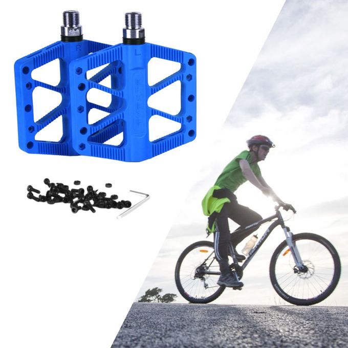 1 Pair MTB Bike Pedals Nylon Flat Platform Sealed Bearing Pedals Blue