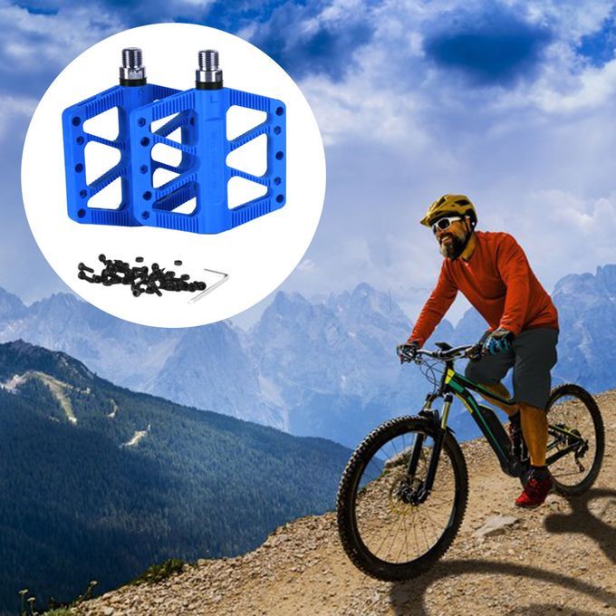 1 Pair MTB Bike Pedals Nylon Flat Platform Sealed Bearing Pedals Blue