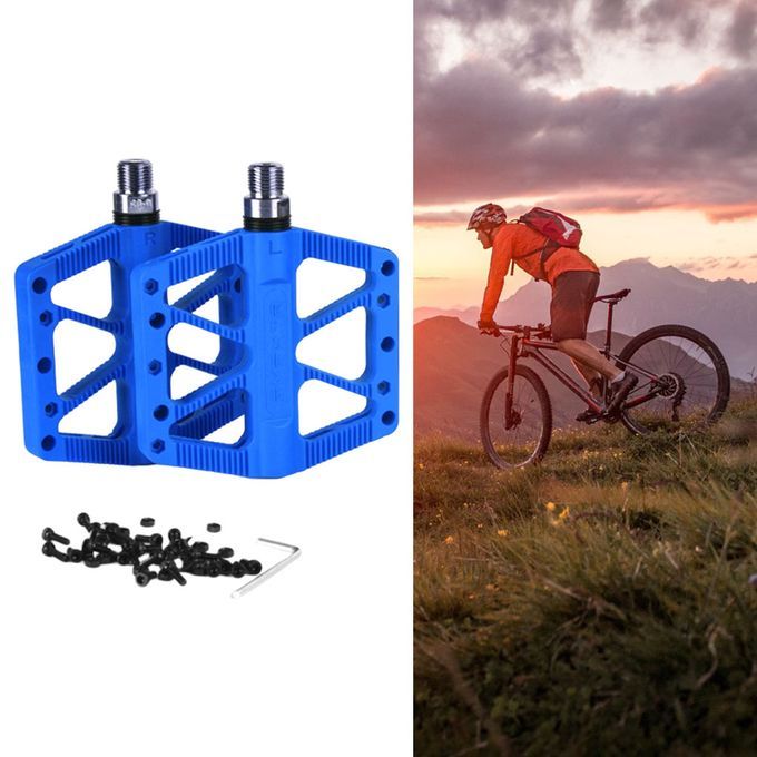 1 Pair MTB Bike Pedals Nylon Flat Platform Sealed Bearing Pedals Blue