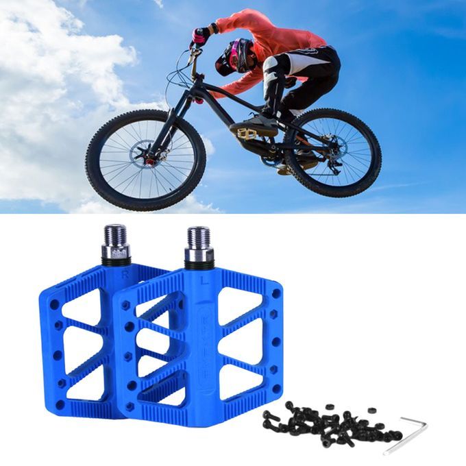 1 Pair MTB Bike Pedals Nylon Flat Platform Sealed Bearing Pedals Blue