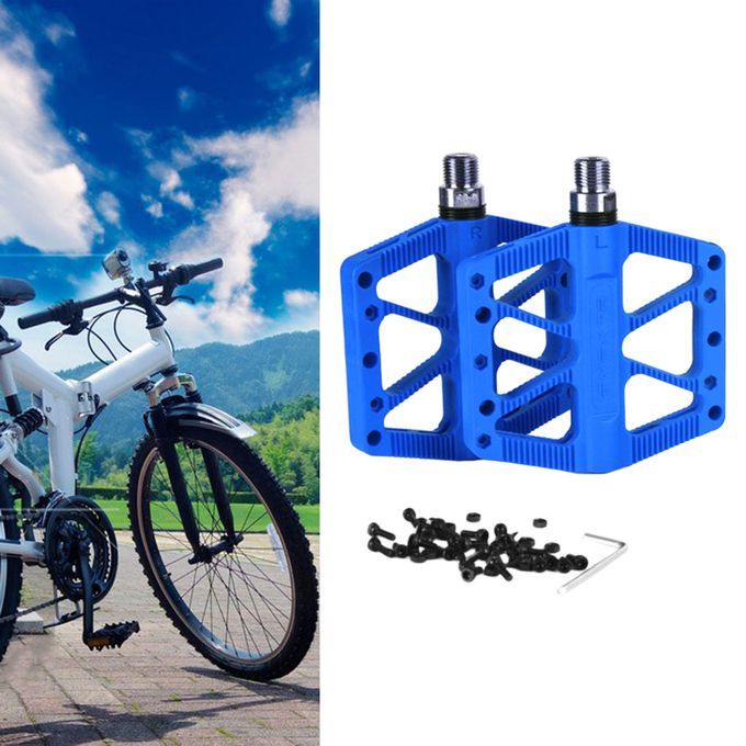 1 Pair MTB Bike Pedals Nylon Flat Platform Sealed Bearing Pedals Blue