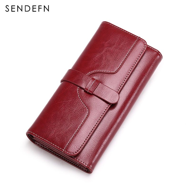 SENDEFN Women Wallet Button Wallet Women Large Capacity Vintage Ladies Wallets For IPhone 7S Trend 5160-67-Wine Red