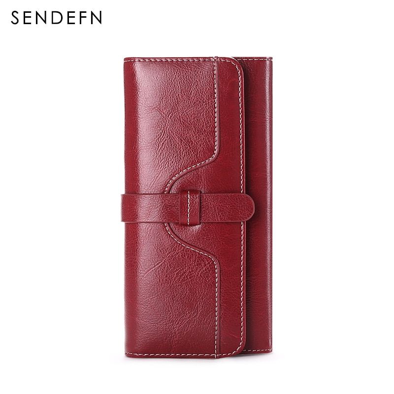 SENDEFN Women Wallet Button Wallet Women Large Capacity Vintage Ladies Wallets For IPhone 7S Trend 5160-67-Wine Red