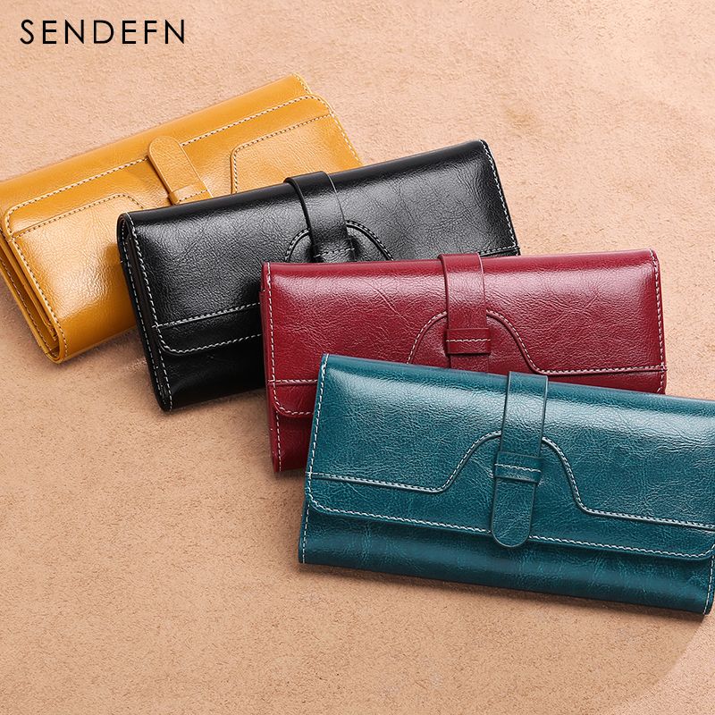 SENDEFN Women Wallet Button Wallet Women Large Capacity Vintage Ladies Wallets For IPhone 7S Trend 5160-67-Wine Red