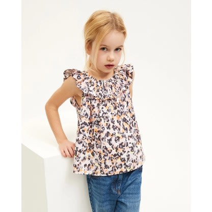 Girl Leopard Print Ruffled Top