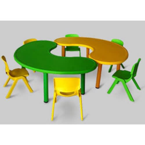 2 Half-moon Creche Tables With 6 Chairs-multicolour