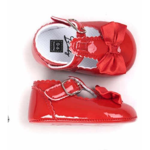 Newborn Baby Girls Party T-bar Bowknot Shoes - Red