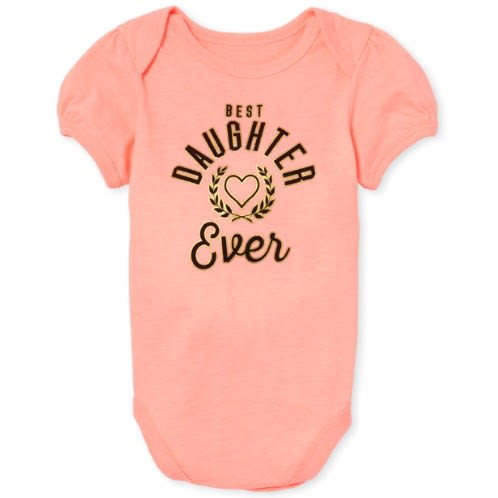 Baby Girl's Foil 'best Daughter Ever' Graphic Bodysuit - Peach Coral