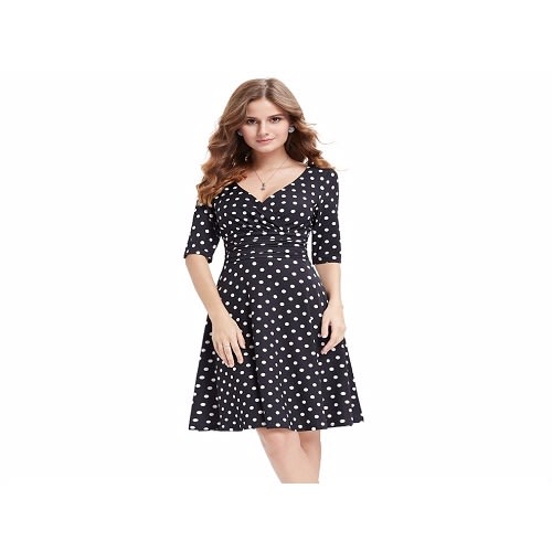 Ladies Midi Flare Dress - Black & White