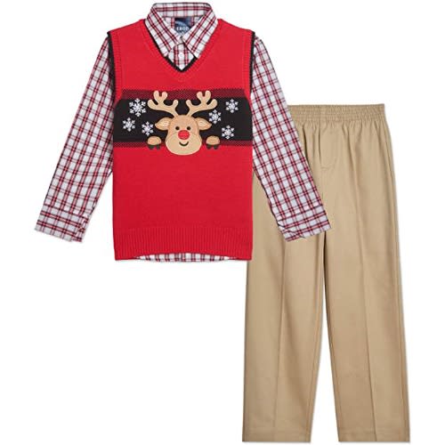 Boys Holiday Edition 3 Pieces Sweater - Shirt & Pants Set
