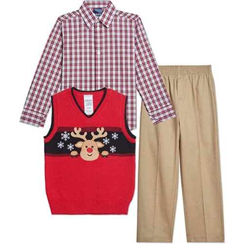 Boys Holiday Edition 3 Pieces Sweater - Shirt & Pants Set