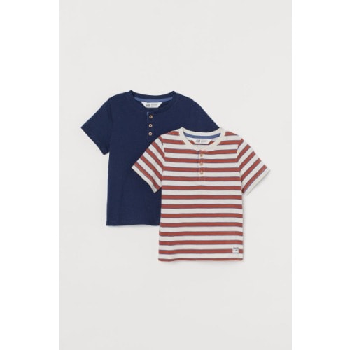 2 In 1 Brown And Navy Bishop Neck Tees For Boys