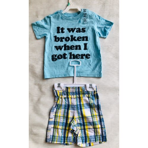 Toddler Boys Tshirt And Short Set- Blue Check
