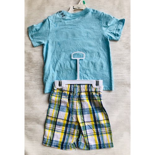 Toddler Boys Tshirt And Short Set- Blue Check
