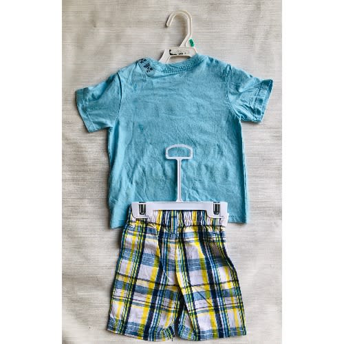 Toddler Boys Tshirt And Short Set- Blue Check