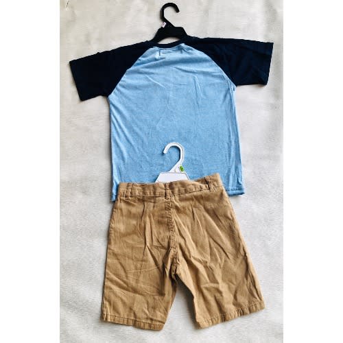 Boys Tshirt And Short Set- Blue And Beigee