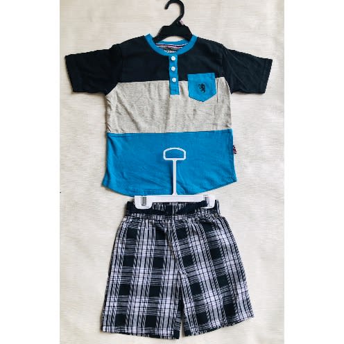 Boys Tshirt And Short Set- Black And Blue