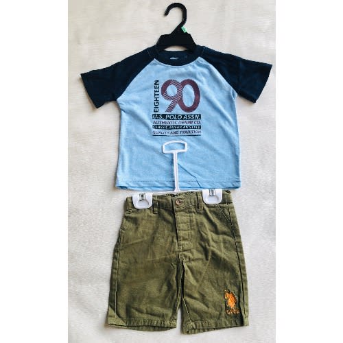 Boys Tshirt And Short Set- Green And Blue