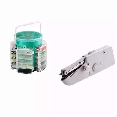 Portable Handheld Sewing Machine + 210 Pc Deluxe Sewing Kit Set With Storage Caddy Box