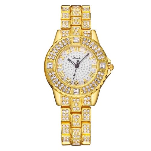 Women's Studded Stainless Steel Bracelet Wrist Watch- Gold
