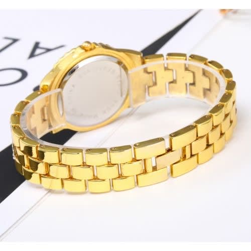Women's Studded Stainless Steel Bracelet Wrist Watch- Gold
