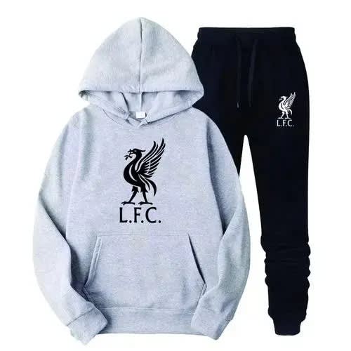 Hoodie And Joggers With Liverpool Prints - Grey And Black