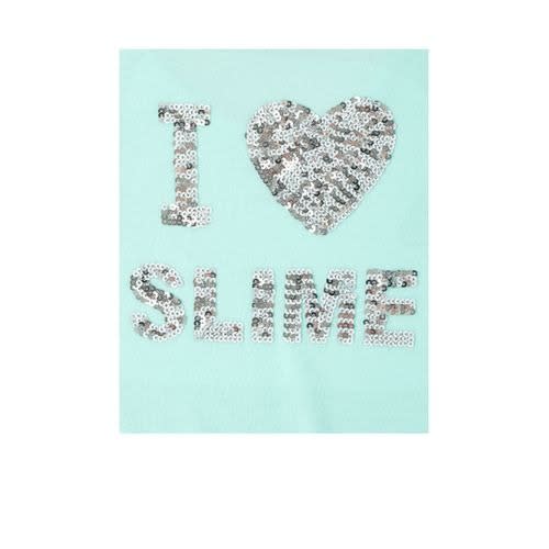 Girls I Love Slime Sequin Sparkles Cut Out Top - Aqua