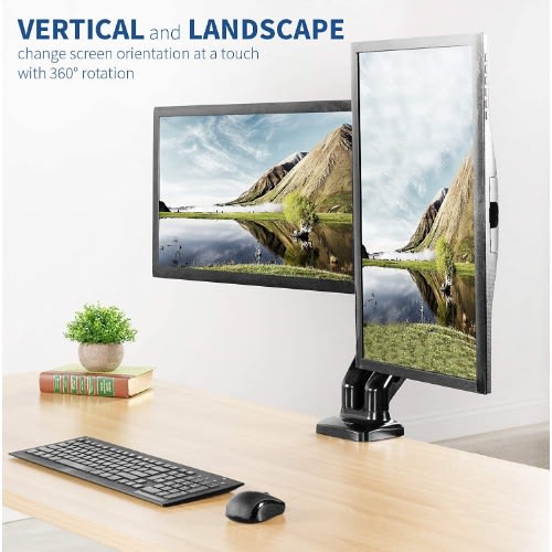 Dual Arm - Monitor Desk Mount - Adjustable Height - Tilt Pneumatic Stand - Black