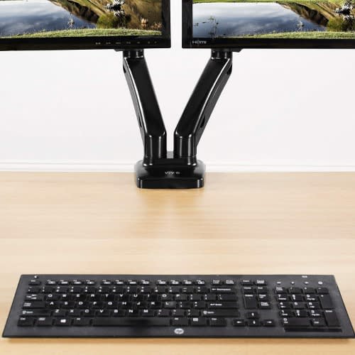 Dual Arm - Monitor Desk Mount - Adjustable Height - Tilt Pneumatic Stand - Black