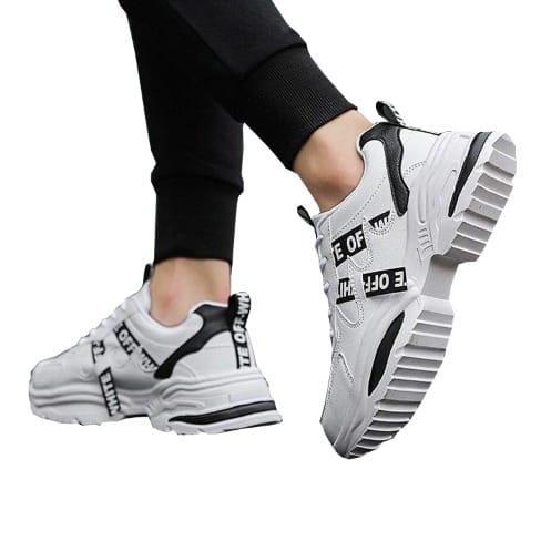 Casual Lace Up Sneakers - White With Black Detail