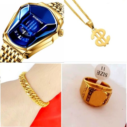 Wristwatch/Necklace/Hand Chain/ring For Men -Gold