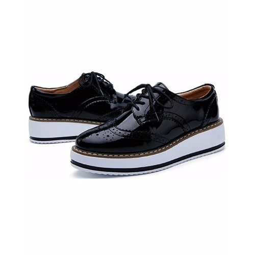 Ladies Gloss Leather Sneakers - Black