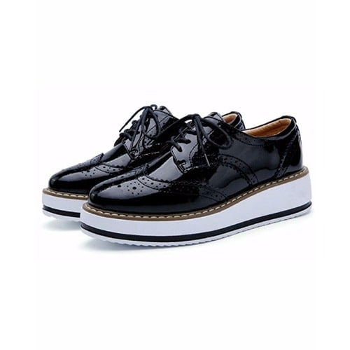 Ladies Gloss Leather Sneakers - Black
