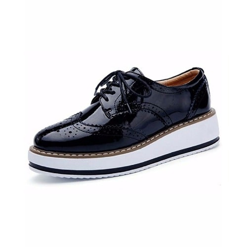 Ladies Gloss Leather Sneakers - Black