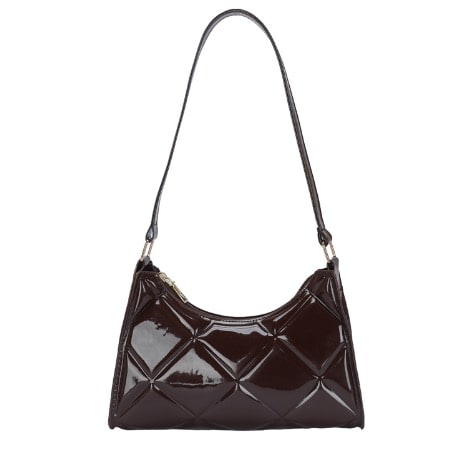 Artificial patent Leather Quilted Baguette Bag - Brown