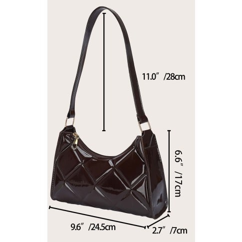 Artificial patent Leather Quilted Baguette Bag - Brown