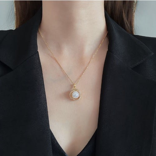 Bead Ball Hollow Crystal Pendant Necklace- Gold