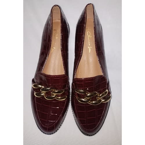 Sole Croc Embossed Loafers For Ladies-Wine