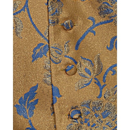 Floral Print Men's Waistcoat- Yellow & Blue - MWC-1489