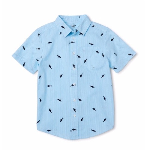 Boys' Short Sleeve Print Button Down Shirt - Blue