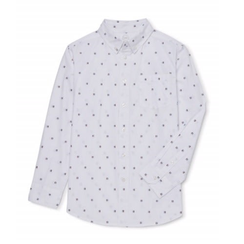Boys' Long Sleeve Button Down Patterned Shirt -white