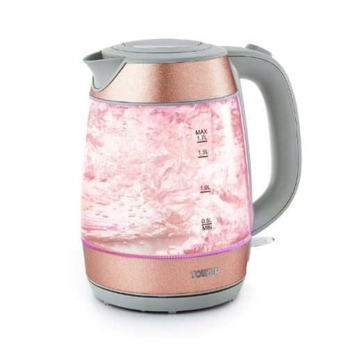 1.7L Blush Pink Illuminating Glass Kettle - 3000W Rapid Boil