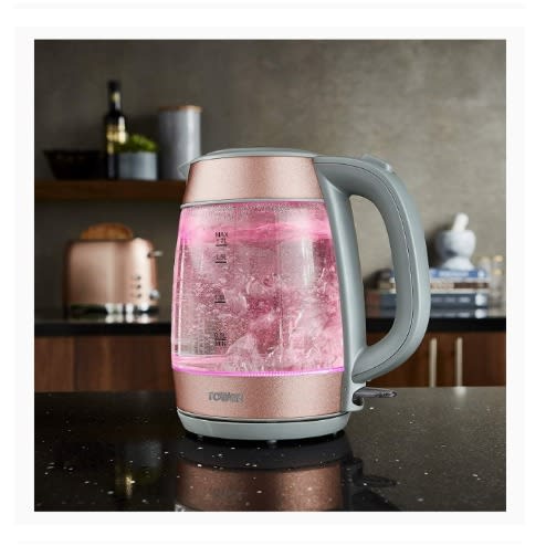 1.7L Blush Pink Illuminating Glass Kettle - 3000W Rapid Boil